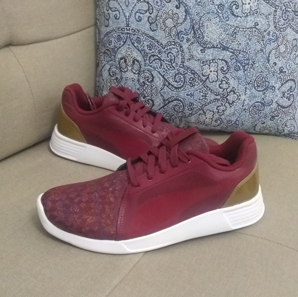 Puma ST Trainer Evo Gleam sneakers red plum gold NWOT